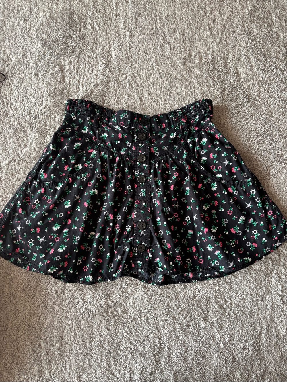 H&M Black Floral Button-Front Skater Skirt